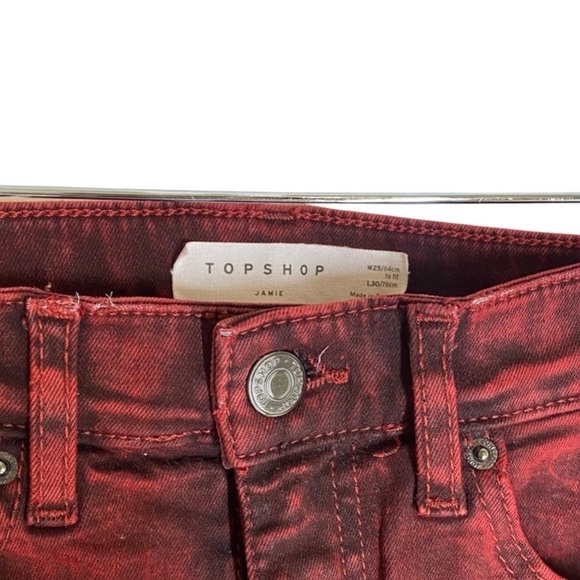 TOPSHOP JAIME- high waist Red Acid Wash Skinny jeans - Picture 9 of 12